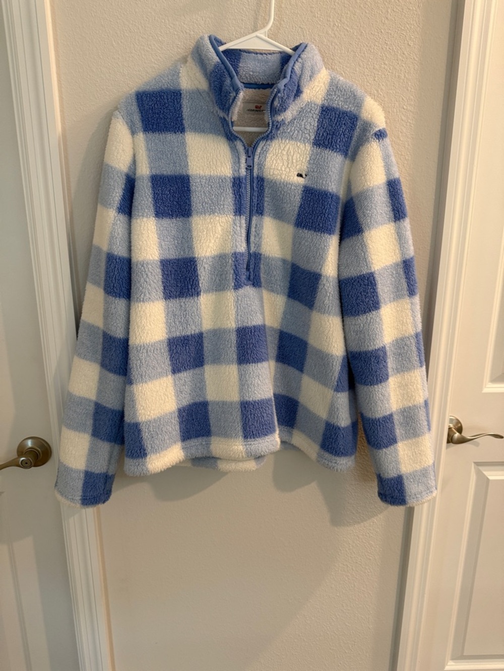 Vineyard Vines Blue and White Checkered Fleece Pullover